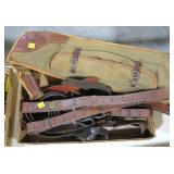 Lot: early leather straps and gun case