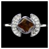 10K White gold bezel set cushion cut dark orange
