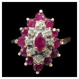 10K Yellow gold vintage ruby and diamond cocktail