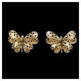 14K Yellow gold filigree butterfly post earrings