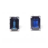 14K White gold emerald cut blue sapphire