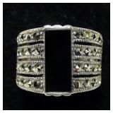 Sterling silver marcasite four-row ring with