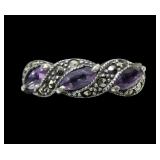 Sterling silver marquise cut three-stone amethyst