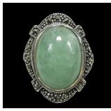 Sterling silver large bezel set oval jade cabochon