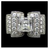 Sterling silver CZ statement cocktail ring, size 7