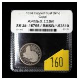 1834 Capped Bust dime, APMEX graded Good