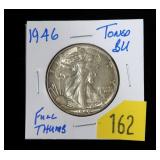 1946 Walking Liberty half dollar, toned BU,