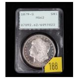 1879-S Morgan dollar, PCGS slab certified MS-62