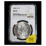 1884-O Morgan dollar, NGC slab certified MS-63