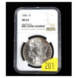 1886 Morgan dollar, NGC slab certified MS-65