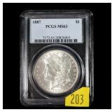 1887 Morgan dollar, PCGS slab certified MS-63