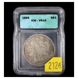 1899 Morgan dollar, ICG slab certified VG-10,