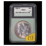 1899-O Morgan dollar, NTC slab certified MS-63
