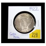 1922 Peace dollar, gem BU