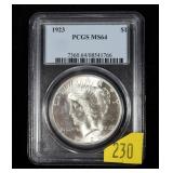 1923 Peace dollar, pCGS slab certified MS-64