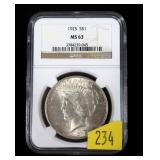 1925 Peace dollar, NGC slab certified MS-63