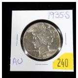 1935-S Peace dollar, AU, good date