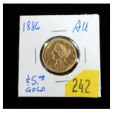 1886 $5 Gold Liberty Half Eagle, AU