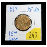 1897 $5 Gold Liberty Half Eagle, XF-AU
