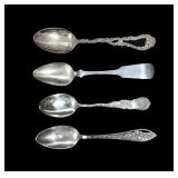 4- Sterling and coin silver souvenir spoons,