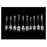 10- Sterling souvenir spoons, -x10 spoons,