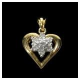 10K Yellow gold heart shape pendant with pave