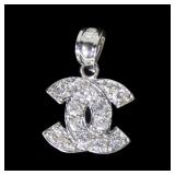 10K White gold Chanel logo CZ pendant