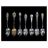 7- Sterling souvenir spoons, -x7 spoons,