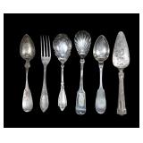 Lot, coin and sterling silver flatware, 6 pcs.