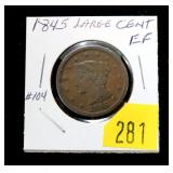 1845 U.S. large cent, XF