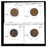 4- Lincoln cents: 1910-S, 1918, 1918-D, 1918-S -