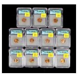 11- Lincoln cents, mixed dates, ICG slab
