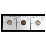 3- 1865 3-cent nickel pieces -x3 pieces