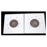 2- Shield nickels: 1872, 18882 -x2 nickels