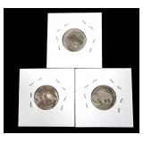 Lot, 3 Buffalo nickels: 1914, 1917-D, 1918-S