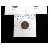 3- Seated dimes: 1854, 1858, 1889 -x3 dimes