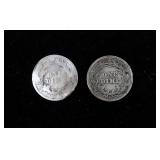 2- Barber dimes, 90% silver -x2 dimes