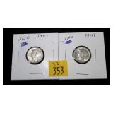 2- 1941 Mercury dimes, Unc. -x2 dimes