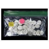 55- Dimes: 1958-1964,  Unc. 90% silver -x55 dimes