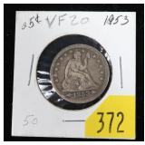 1853 Seated Liberty quarter
