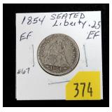 1854 Seated Liberty quarter