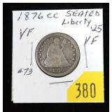 1876-CC Seated Liberty quarter
