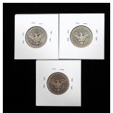 3- Barber quarters: 1908-O, 1908-D, 1909 -x3