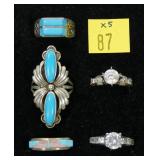 5- Sterling silver CZ rings, size 6.75 and 7.75