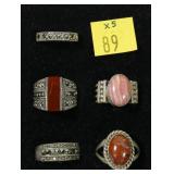 5- Sterling silver rings with semi-precious stones