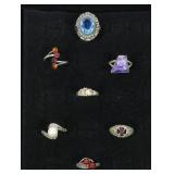 7- Sterling silver rings, some with semi-precious