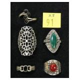 5- Sterling silver rings with semi-precious stones