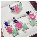 Sterling silver oval mix cut ruby, emerald and