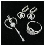 Sterling silver CZ ring, pendant and lever back