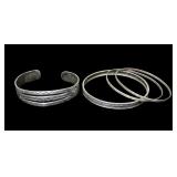 Lot, sterling silver bangle and cuff bracelets,